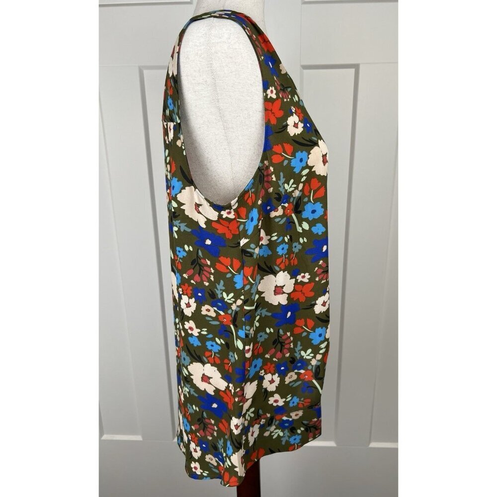 Cabi M Olive Floral Sleeveless Blouse Hi Low Tunic Top Split Neck Colorful Flowy - Picture 7 of 9